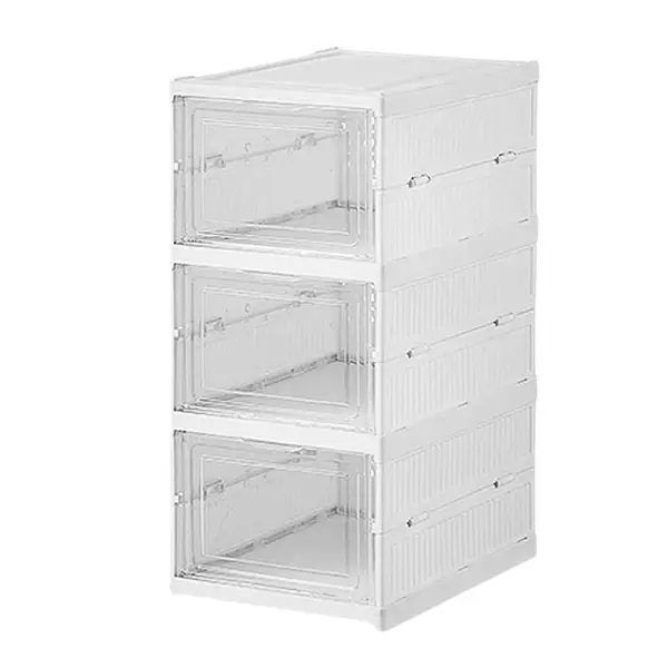 [17662_multi_3_layer_storage_rack] Stackable Multifunctional Storage, for Clothes Foldable Drawer Shelf Basket Utility Cart Rack Storage Organizer Cart for Kitchen, Pantry Closet, Bedroom, Bathroom, Laundry (3 Layer / 1 Pc)