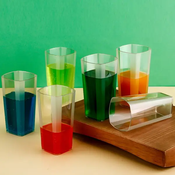 [4973_square_glass_white_6pc] Unbreakable Stylish Transparent Square Design Water / Juice / Beer / Wine Tumbler Plastic Glass Set ( 300 ML, Pack of 6)