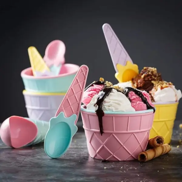 [5321_icecream_bowl_set_12pc] Ice-Cream Waffle Spoon Bowel Cup Set | Premium ice Cream Set | Ice-Cream Bowel with Spoon | 12 units Couple Bowl Set | Brown Box