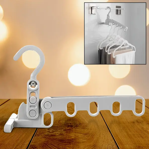 [13049_foldable_cloth_hanger_5_holes] 5-Hole Foldable Clothes Hanger – Robust, Space-Saving Travel Rack