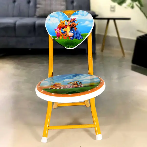 [17761_heart_shape_kids_chair_1pc] Heart Shape Kids Chair Cartoon Printed Foldable Kids / Children Folding Chair for Playrooms, Schools, Daycares, and Home. Metal and Fibre Body Picnic Beach Camping Chair (1 Pc)