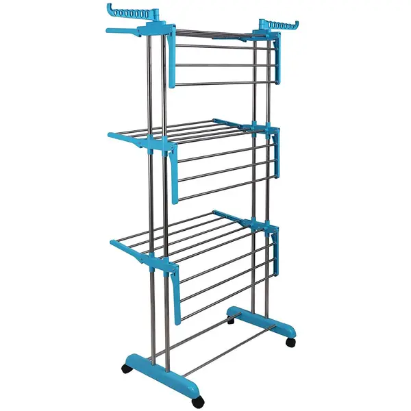[18223_ss_3layer_cloth_dryer_stand] Premium Heavy Duty Stainless Steel 3 Layer Foldable Cloth Drying Stand (1 Set / With Brown Box)