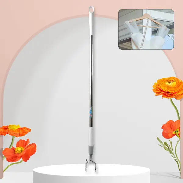 [15090_adj_telescopic_pole_clothes_hook] Stainless Steel Telescopic Pole Clothes Hooks Hanger (1 Pc / 155 cm)