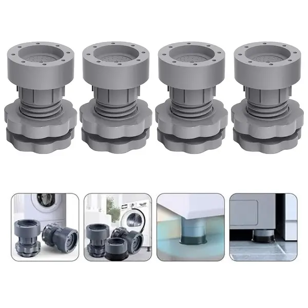 [17851_adj_washing_machine_pad_4pc] Plastic Washing Machine Vibration Feet , Adjustable Highly Non-Slip Support Anti Vibration Walk  Shock Absorber Noise Cancelling Furniture Lifting Base (4 Pcs Set)