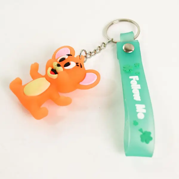 [18637_cartoon_sili_3d_keychain_1pc_no3] Cute Cartoon Silicone 3D Key Chain with Metal Hook & Strap (Pack of 1 / Mix Design)