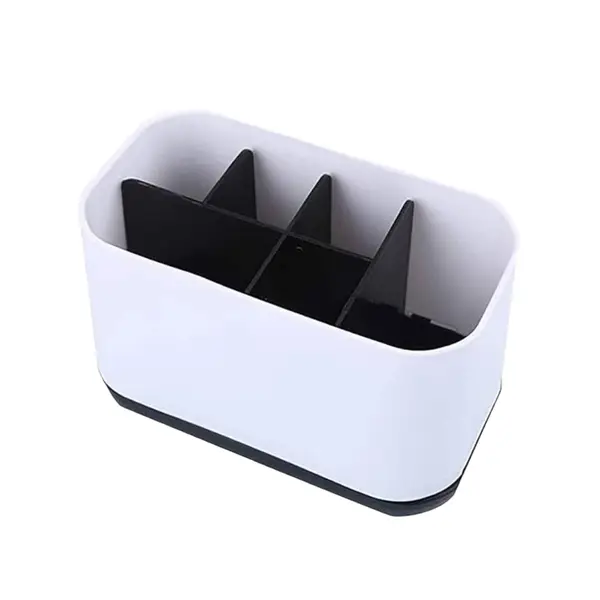 [13913_6_comp_toothbrush_caddy_stand] 6 Compartment Multi Purpose Organizer Toothbrush Holder Stand Plastic Caddy (1 Pc)
