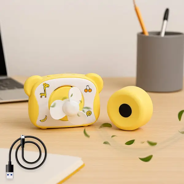 [19278_cute_bear_shape_mini_fan_no5] Cute Bear-Shaped Mini Rechargeable Fan (1 Pc)