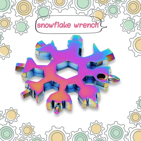 [15003_18in1_snowflake_tool_rainbow] Durable & Portable 18-in-1 Snowflake Multi-Tool – Bottle Opener, Screwdriver & Wrench Kit
