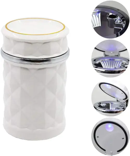 [7932_ashtray_car_cupholder] Car Cupholder LED Ashtray – Portable with Blue Light, Lid & Waste Bin, Cigarette Ashtray