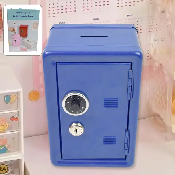 [18532_metal_cash_box_with_key_lock] Mini Metal Cash Box, Safe Creative Piggy Bank with 2 Key (1 Pc)