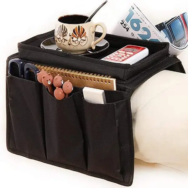 [8164_storage_bag_for_sofa] Sofa Arm Rest Hanging Storage Bag, Storage Bag for Sofa Ideal for Sorting Magazines Books (Black)