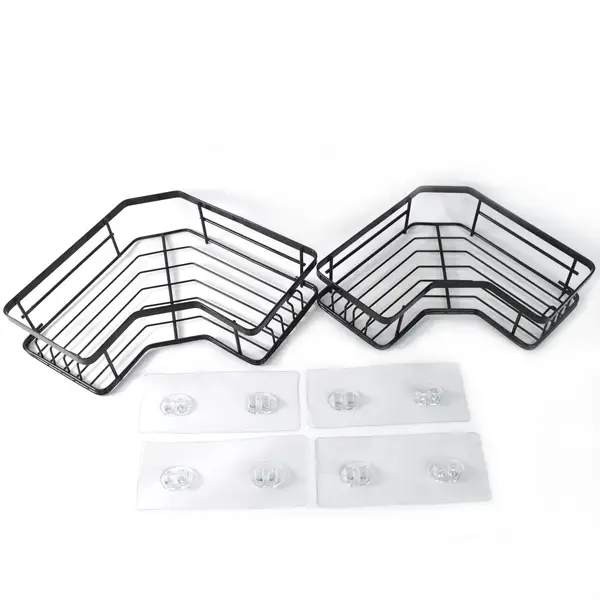 [19032_metal_corner_shelf_organizer_2pc] Iron Coating Self-Adhesive Corner Shelf Organizer (2 Pc)