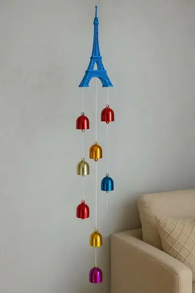 [PT-2215_Colorful_Metallic_2blue] Eiffel Tower Wind Chime with Colorful Metallic Bells Blue