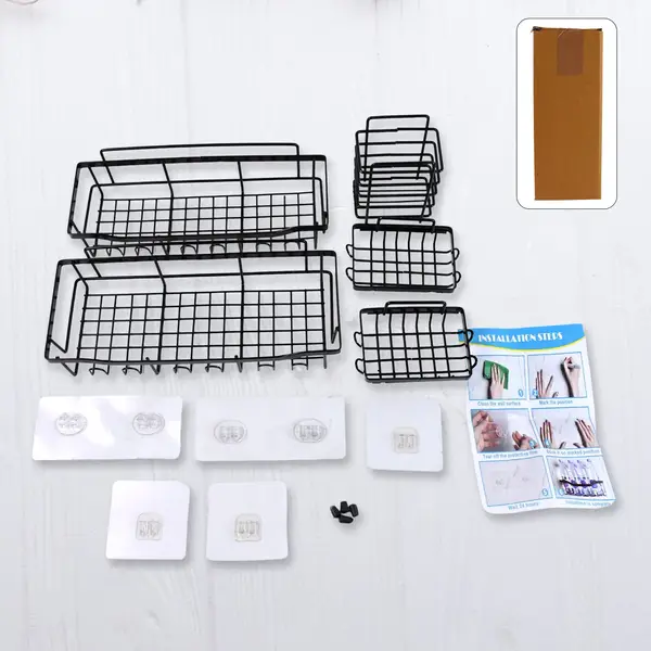 [8906_metal_adhesive_bath_shower_caddy_5pc] Metal Shower Basket / Canddy, for Bathroom Organiser (5 Pc Combo)
