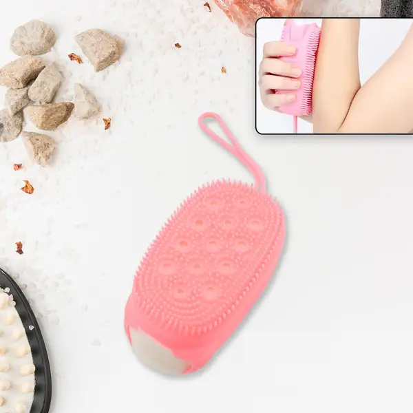 [1436_silicone_bath_brush_1pc] Super Soft Silicone Bath Brush – Double-Sided Body Scrubber for Deep Cleansing & Exfoliation (1 Pc)