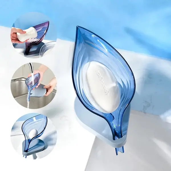 [1097_leaf_soap_box] Leaf Shape Soap Box Self Draining Bathroom Soap Holder