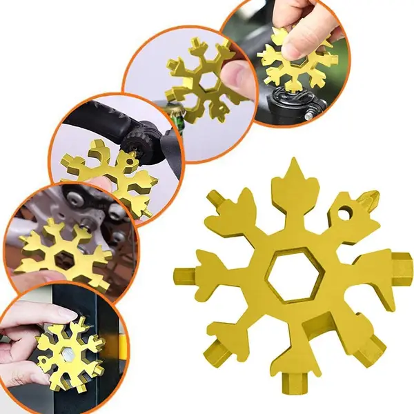 [15001_18in1_snowflake_tool_gold] 18-in-1 Snowflake Multi-Tool – Portable Bottle Opener, Screwdriver & Wrench