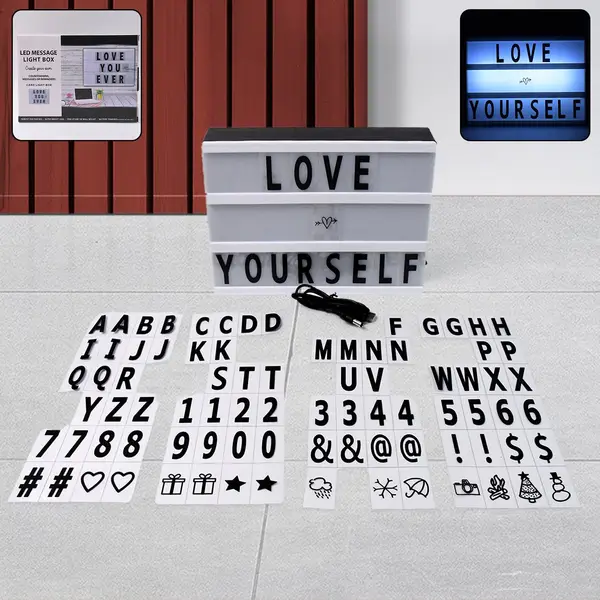 [13194_messages_cinematic_light_box] Black Mini A6 Magnetic Cinematic Light Box with 82 Characters and 10 Emojis  (1 Set)